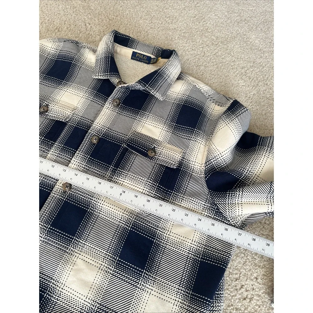 Polo Ralph Lauren Sherpa Lined Flannel Overshirt Jacket Mens 2XL Plaid Navy